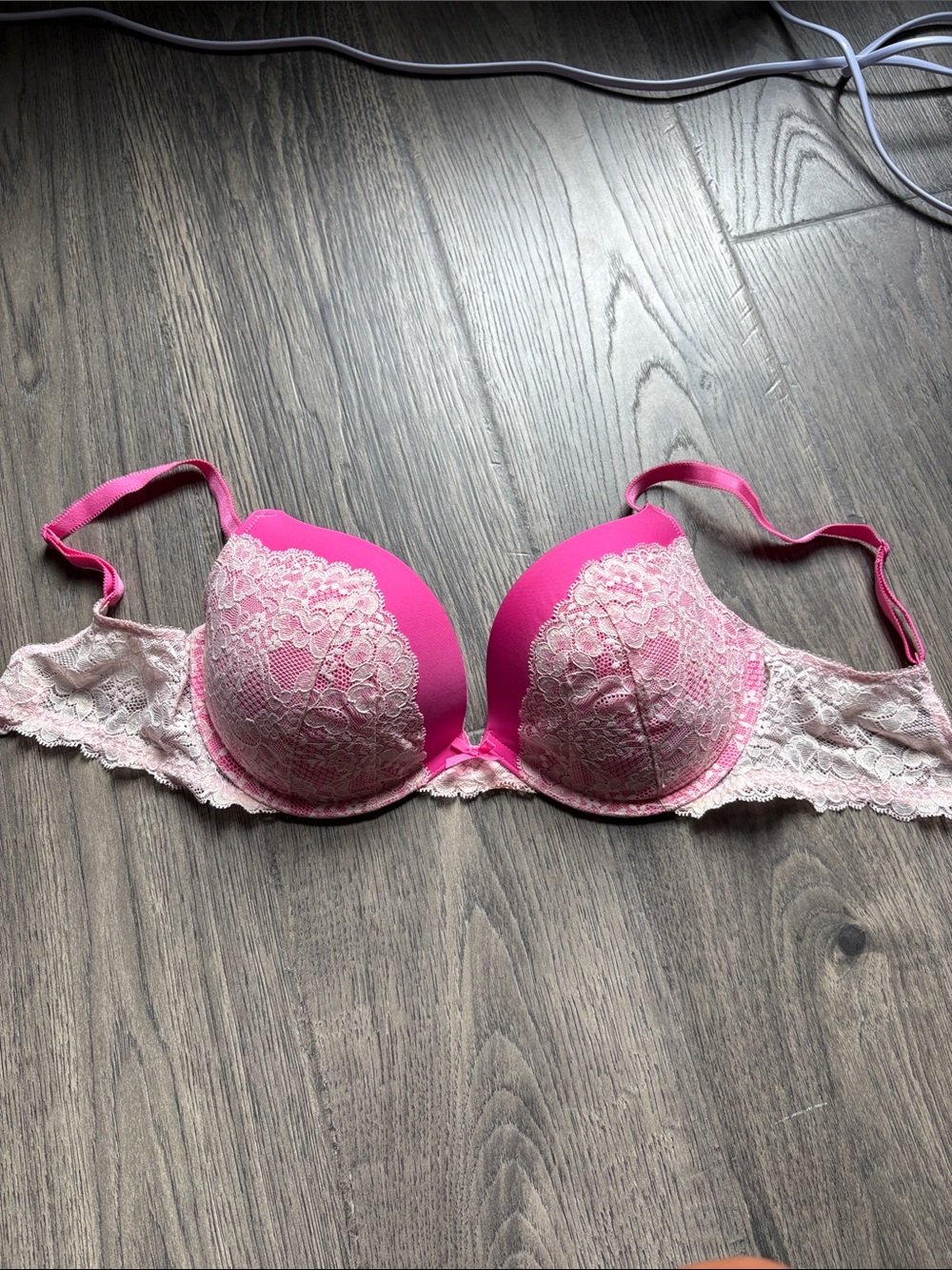 Victoria's Secret Hot Pink and Light Pink Lace Push-Up Bra